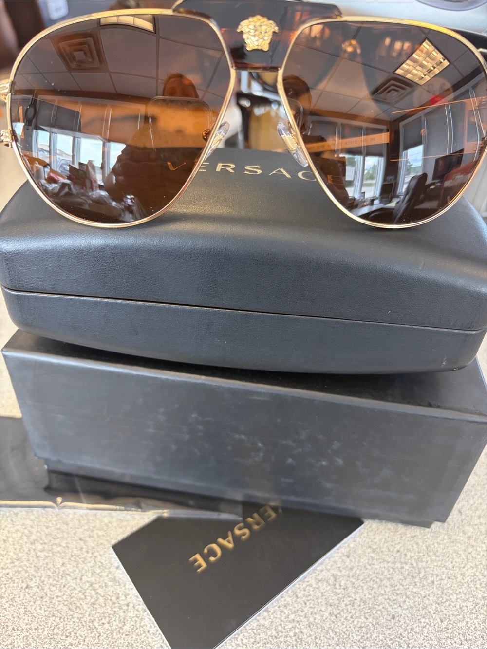 Versace Gold Frame Sunglasses with Brown Lenses and Medusa Detail